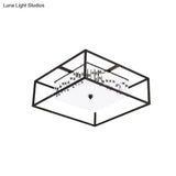 Modern Crystal Flush Light Fixture With Black Metal Frame - 5 - Head Living Room Mount Lamp