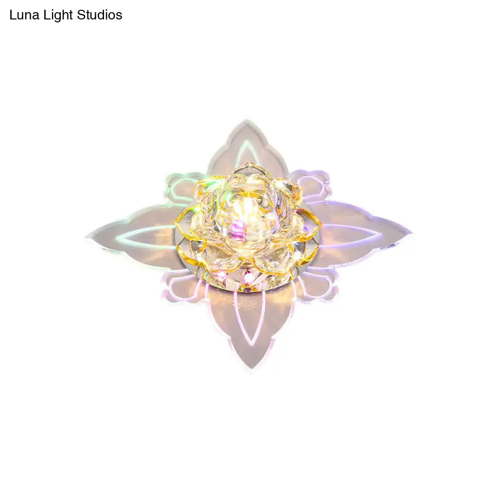 Modern Crystal Flush Mount Ceiling Light With Leaf Edge - Warm/Multi Color Led Lighting