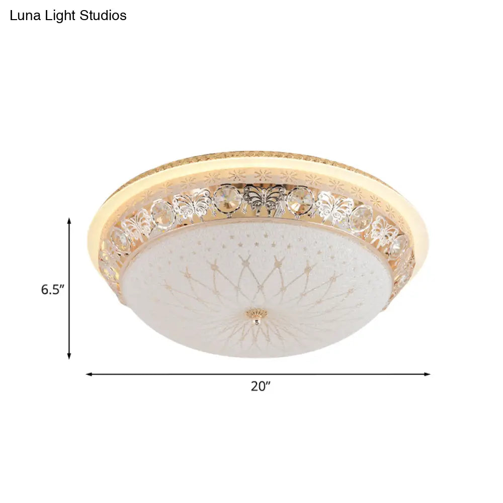 Modern Crystal Flush Mount Led Ceiling Light Fixture With Gold Finish And White Texture Glass Shade