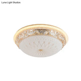 Modern Crystal Flush Mount Led Ceiling Light Fixture With Gold Finish And White Texture Glass Shade