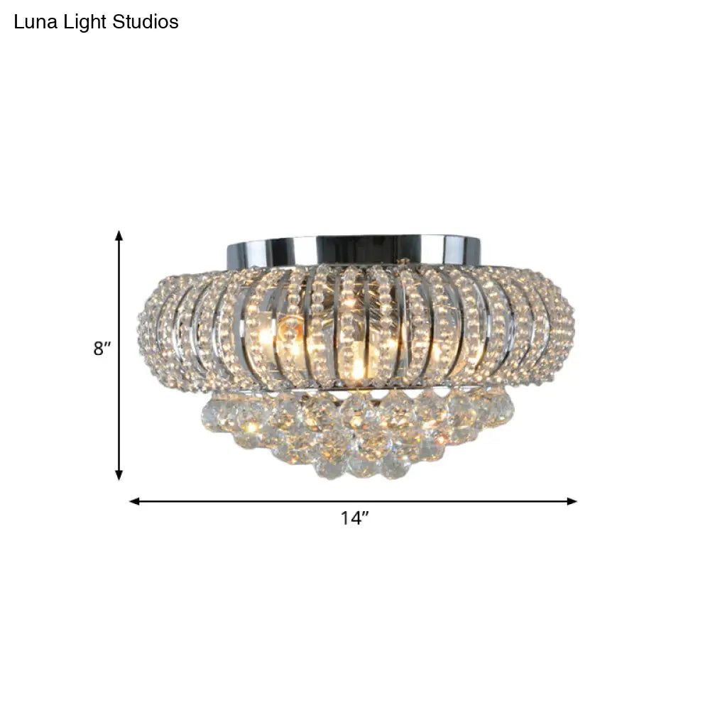 Modern Crystal Flush Mount Light With Oval Faceted Design - 3 - Head Ceiling Lighting For Living
