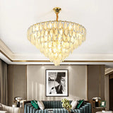 Modern Crystal Gold Semi Flushmount Ceilinight For Living Room - 5-Layered Bulbs Oval Design