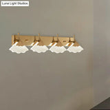 Modern Crystal Gold Vanity Light With Ginkgo Design - Wall Mounted Bathroom Lamp 4 Bulbs