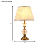 Modern Crystal Jar Desk Lamp With Fabric Cone Shade - Beige 1-Bulb Table Light