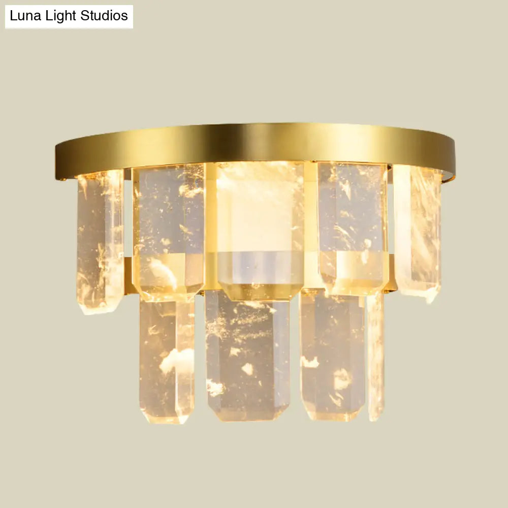 Modern Crystal Led 2-Layer Hallway Sconce Wall Mount Lamp In Brass