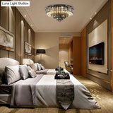 Modern Crystal Led Bedroom Ceiling Light - Smoke Gray Layered Flush - Mount Fixture 19.5’/23.5’ Wide