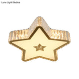 Modern Crystal Led Ceiling Lamp With Gold Flush Mount For Starry Bedrooms
