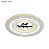 Modern Crystal Led Ceiling Light For Dining Rooms - Round Design Flush Mount White Finish
