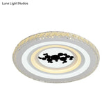 Modern Crystal Led Ceiling Light For Dining Rooms - Round Design Flush Mount White Finish