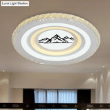 Modern Crystal Led Ceiling Light For Dining Rooms - Round Design Flush Mount White Finish