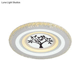 Modern Crystal Led Ceiling Light For Dining Rooms - Round Design Flush Mount White Finish