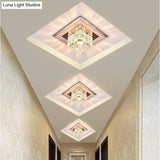 Modern Crystal Led Ceiling Light With Square Shade For Corridors