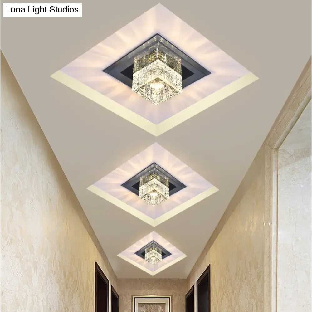 Modern Crystal Led Ceiling Light With Square Shade For Corridors