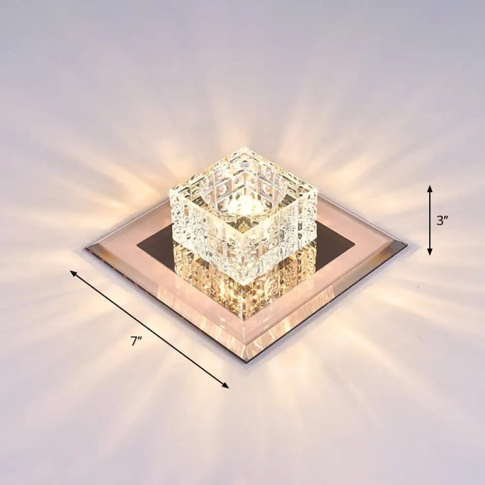 Modern Crystal Led Ceiling Light With Square Shade For Corridors Tan / 7’ Warm