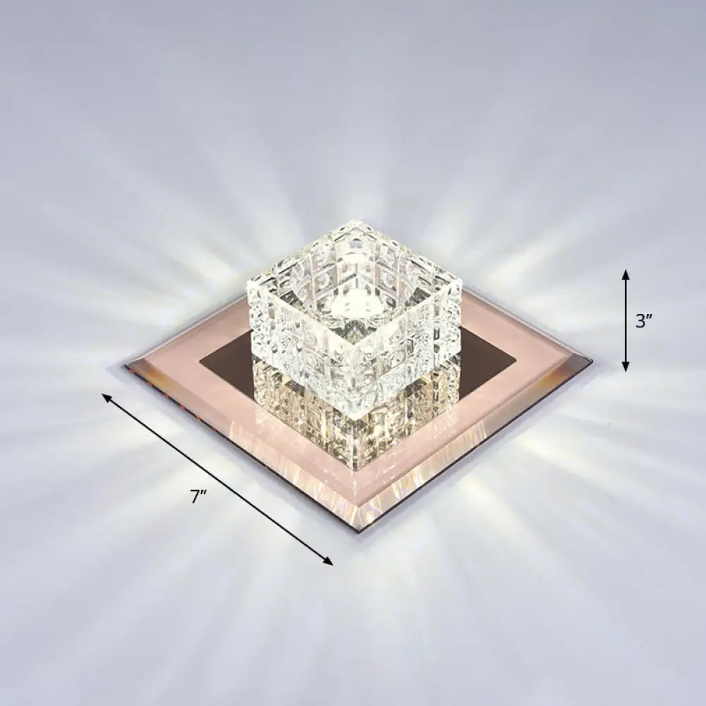 Modern Crystal Led Ceiling Light With Square Shade For Corridors Tan / 7’ White