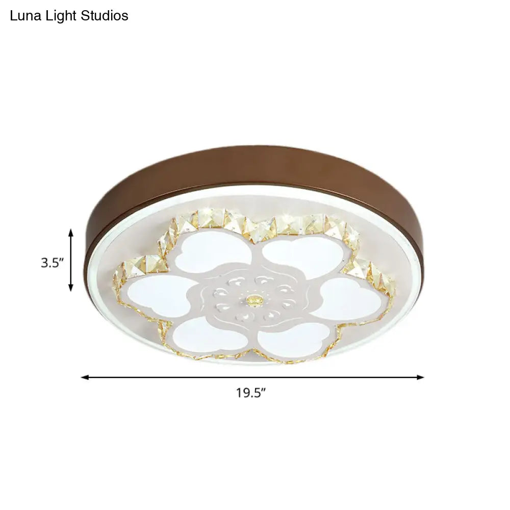 Modern Crystal Led Ceiling Mount Light With White Acrylic Flower Pattern And 3 Color Options