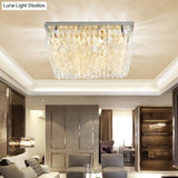 Modern Crystal Led Chrome Ceiling Light For Bedroom - Square Flush Mount 16’/19.5’/23.5’ Wide
