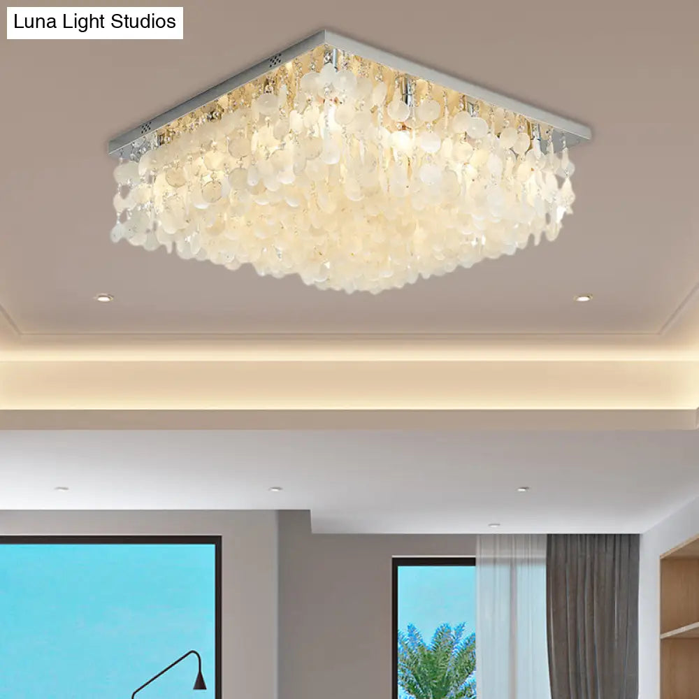 Modern Crystal Led Chrome Ceiling Light For Bedroom - Square Flush Mount 16’/19.5’/23.5’ Wide