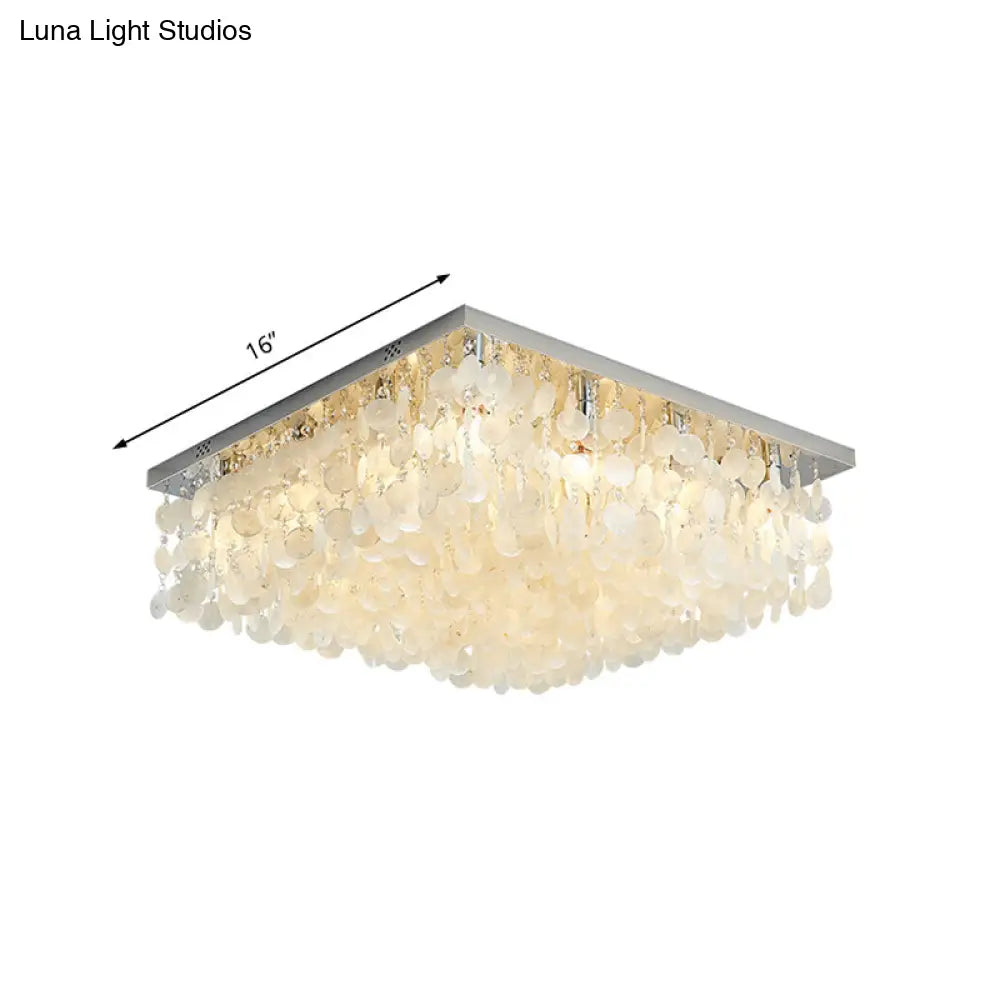 Modern Crystal Led Chrome Ceiling Light For Bedroom - Square Flush Mount 16’/19.5’/23.5’ Wide