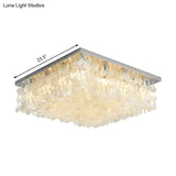 Modern Crystal Led Chrome Ceiling Light For Bedroom - Square Flush Mount 16’/19.5’/23.5’ Wide