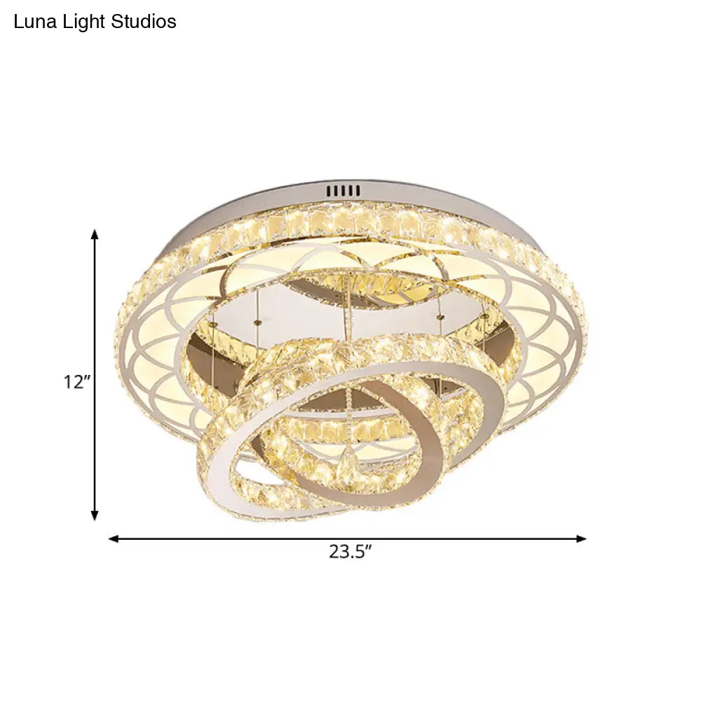 Modern Crystal Led Flush Light Fixture - Romantic Polished Chrome Ceiling Lamp For Lounge