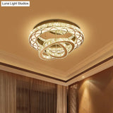 Modern Crystal Led Flush Light Fixture - Romantic Polished Chrome Ceiling Lamp For Lounge