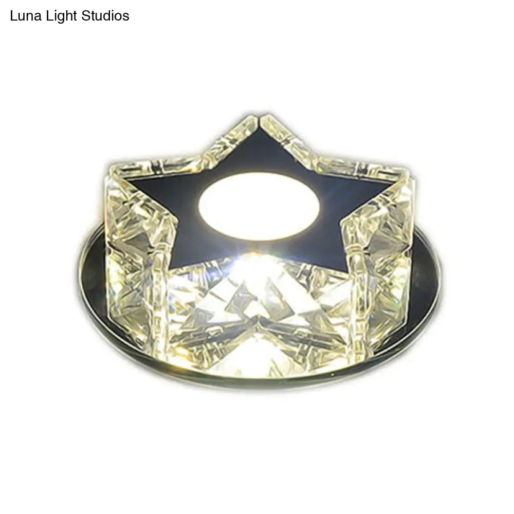 Modern Crystal Led Flush Mount Ceiling Light - Five - Pointed Star Design For Entryway