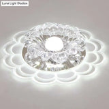 Modern Crystal Led Flush Mount Ceiling Light For Entryway - Clear Blossom Design / 3W White