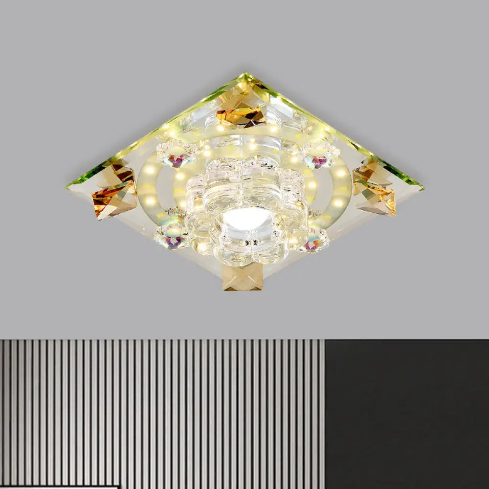 Modern Crystal Led Flush - Mount Light Fixture: Purple Butterfly/Amber Gem Ceiling Lamp Amber