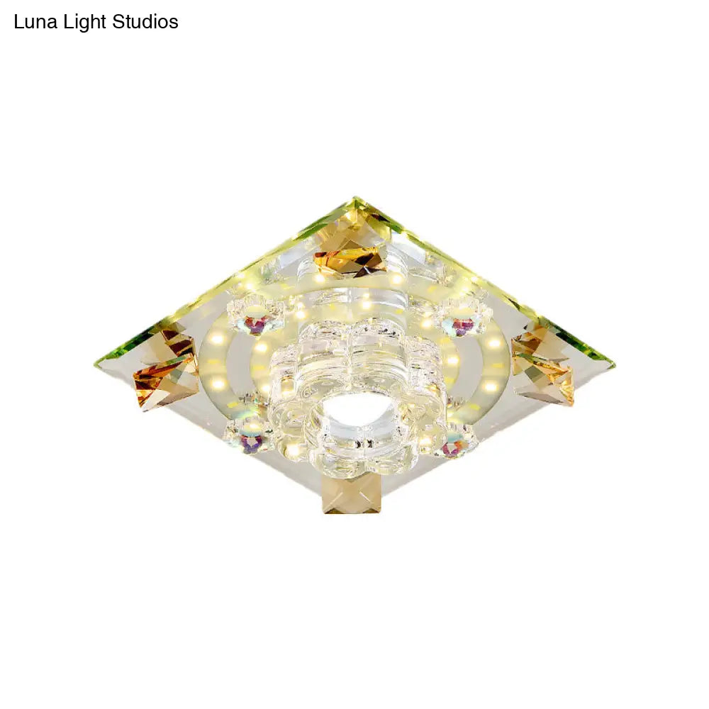 Modern Crystal Led Flush - Mount Light Fixture: Purple Butterfly/Amber Gem Ceiling Lamp