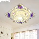 Modern Crystal Led Flush - Mount Light Fixture: Purple Butterfly/Amber Gem Ceiling Lamp