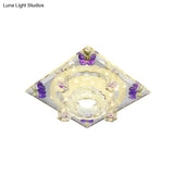 Modern Crystal Led Flush - Mount Light Fixture: Purple Butterfly/Amber Gem Ceiling Lamp