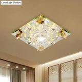 Modern Crystal Led Flush - Mount Light Fixture: Purple Butterfly/Amber Gem Ceiling Lamp