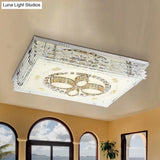 Modern Crystal Led Flushmount Ceiling Light With Chrome Frame - Flower Design For Living Room