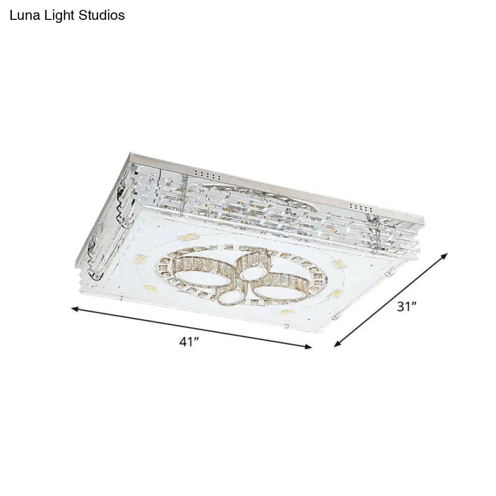 Modern Crystal Led Flushmount Ceiling Light With Chrome Frame - Flower Design For Living Room