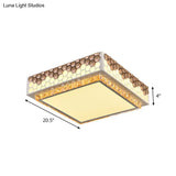 Modern Crystal Led Square Box Ceiling Lamp - White Flush Mount With Honeycomb Side