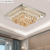 Modern Crystal Led Square Flush - Mount Light In Chrome - Close To Ceiling Lighting Fixture