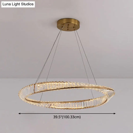 Modern Crystal Led Twisted Ring Chandelier - Stylish Brass Suspension Light For Dining Room