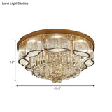 Modern Crystal Lobby Led Flush Mount Ceiling Light With Gold Leaf - Edge Layer