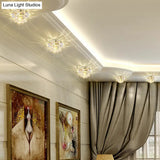 Modern Crystal Lotus Led Ceiling Flushmount Light - Clear & Stylish For Living Room