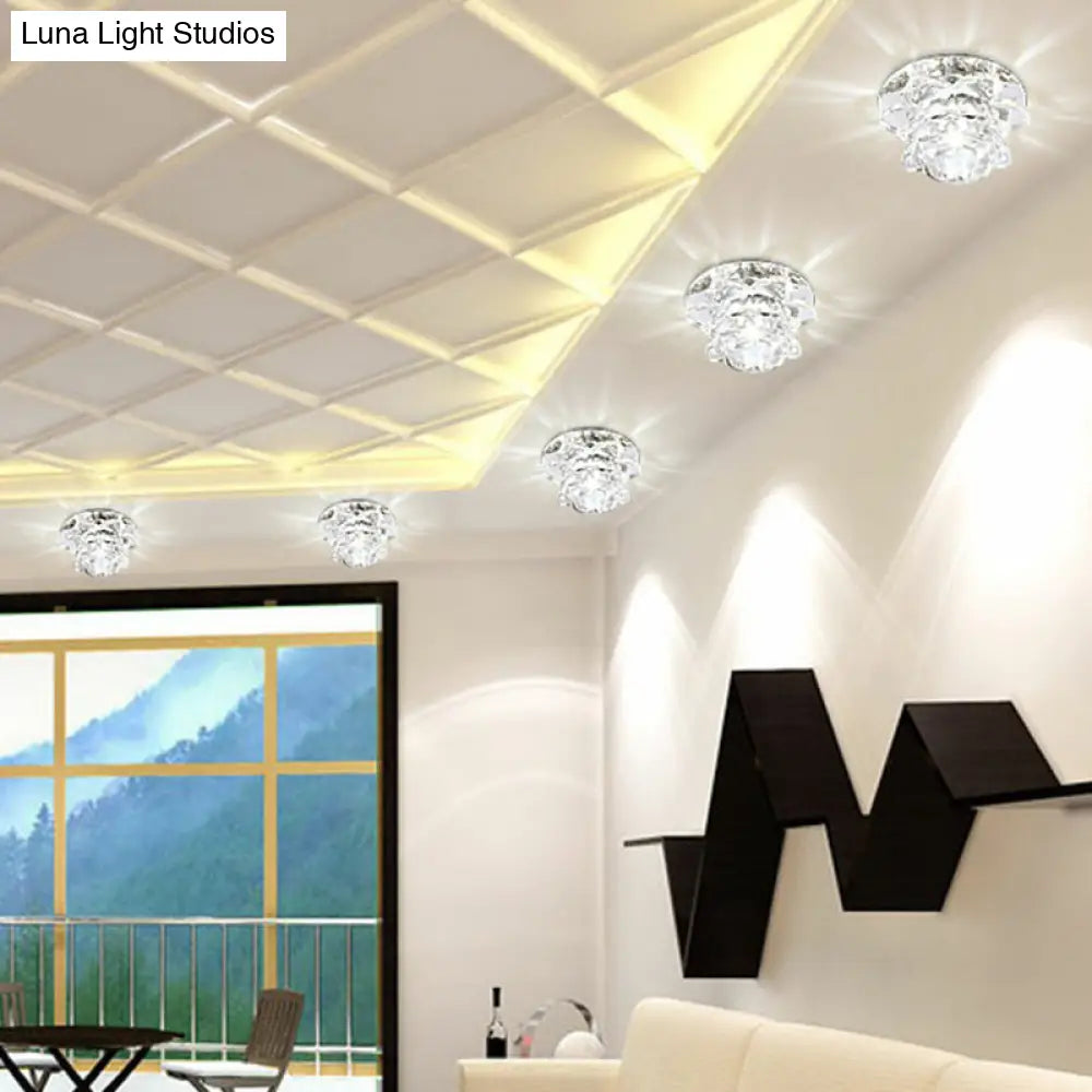 Modern Crystal Lotus Led Ceiling Flushmount Light - Clear & Stylish For Living Room