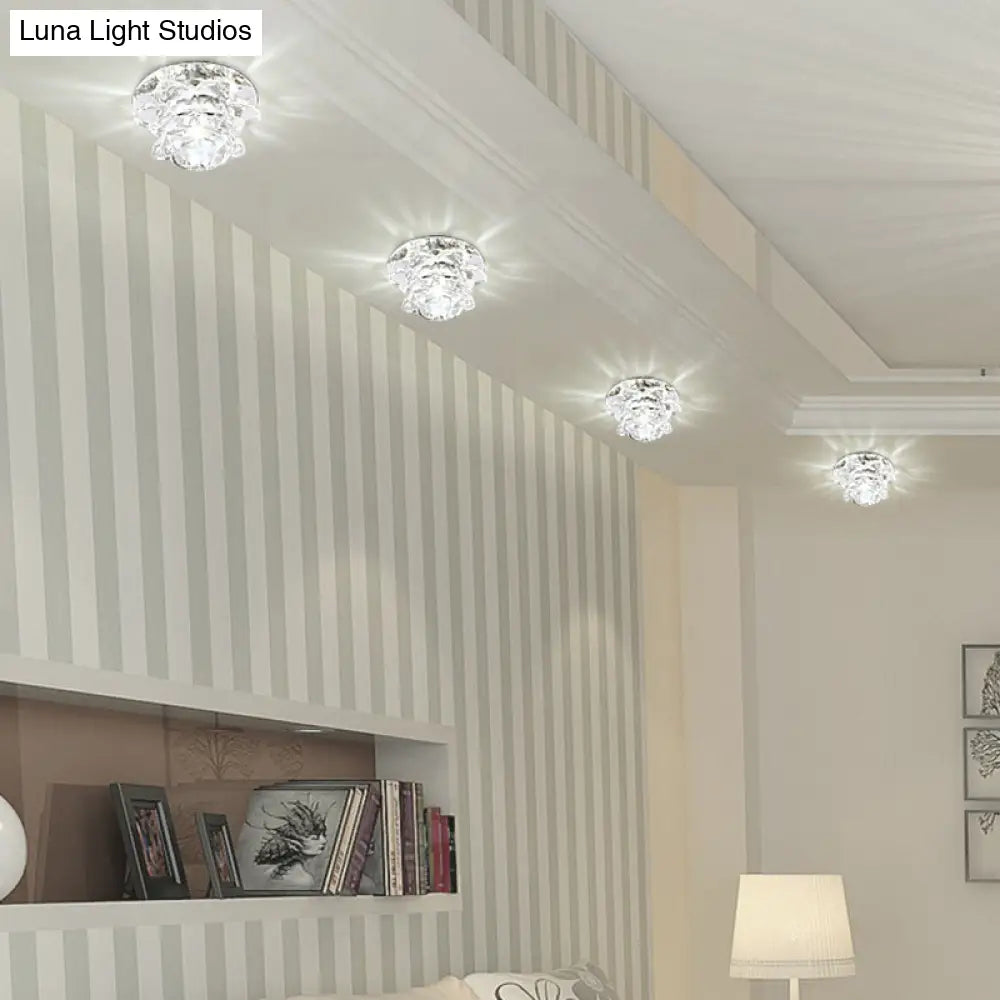 Modern Crystal Lotus Led Ceiling Flushmount Light - Clear & Stylish For Living Room