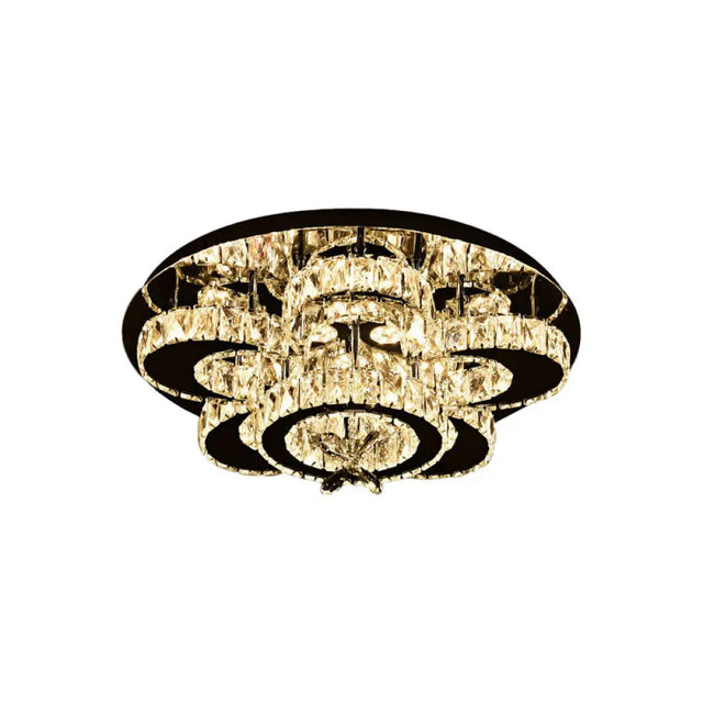 Modern Crystal Nickel Flush Mount Lamp - Flower Led Ceiling Light With Ring Design 24/32 Width