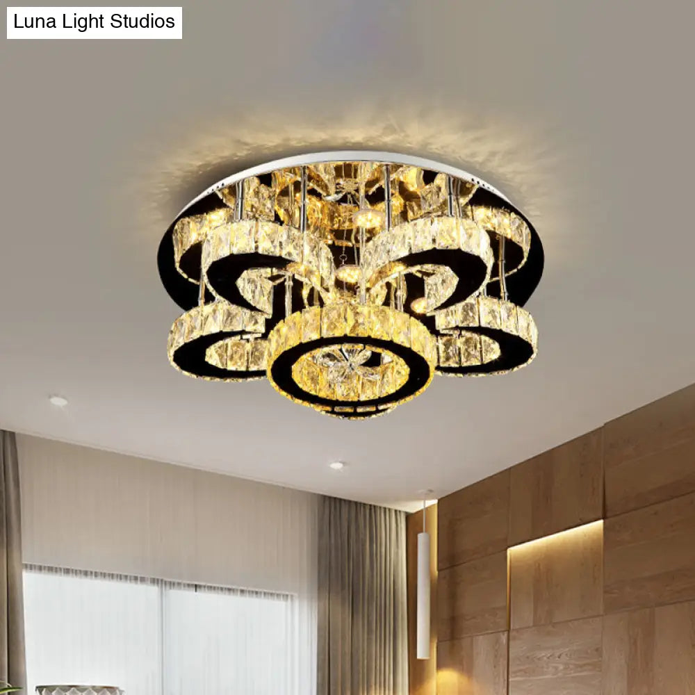 Modern Crystal Nickel Flush Mount Lamp - Flower Led Ceiling Light With Ring Design 24’/32’ Width