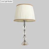 Modern Crystal Nightstand Light For Living Room - White Barrel Table Lamp