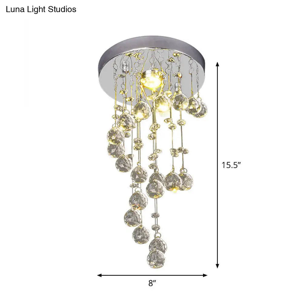 Modern Crystal Orb Flush-Mount Ceiling Light Fixture With Twisted Design - Nickel Finish