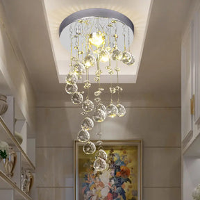 Modern Crystal Orb Flush-Mount Ceiling Light Fixture With Twisted Design - Nickel Finish