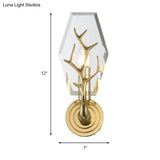 Modern Crystal Panel Sconce Light Fixture - Clear 1-Light Wall Mounted Lamp With Antler Deco