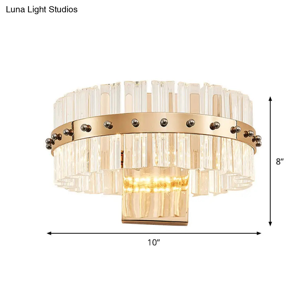 Modern Crystal Prism Drum Wall Sconce Light With Led Flush Mount Gold Finish