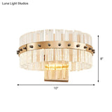 Modern Crystal Prism Drum Wall Sconce Light With Led Flush Mount Gold Finish